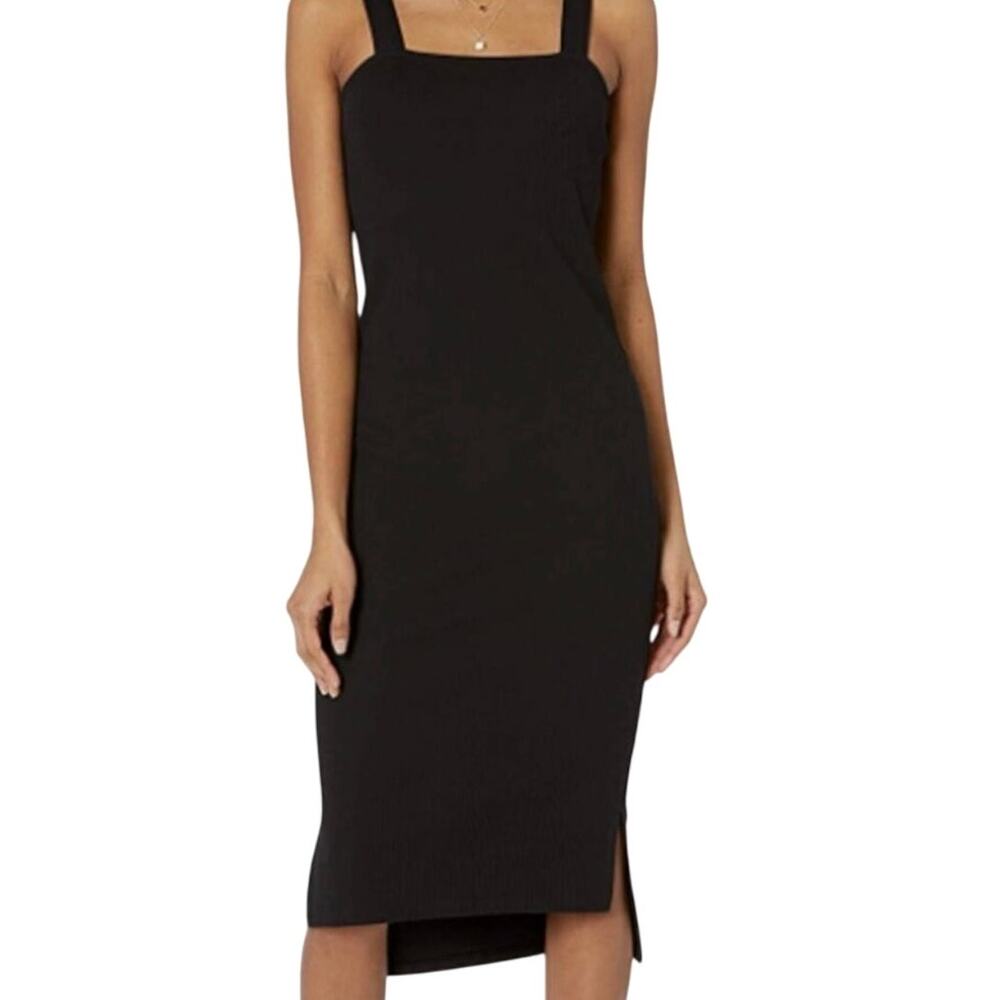 The Drop Amelia Ribbed Square Neck Midi Dress Black Minimalist Capsule M Classic